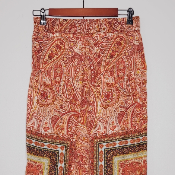 Zara Paisley Printed High Rise Pants Red Brown Multi Colored S - Picture 9 of 14